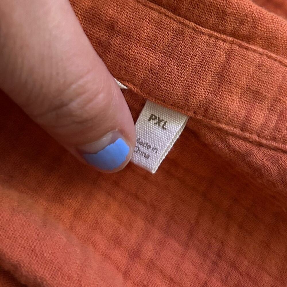 Soft Surroundings Orange Gauzy 100% Cotton Long Sleeve Button Up Shirt Blouse - Picture 5 of 6